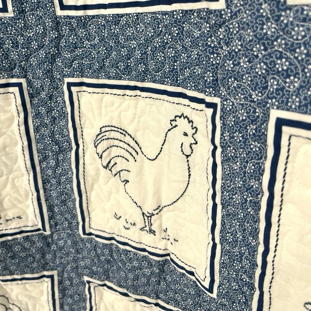 Handmade Blue Cream Sunbonnet Sue Wall Quilt Reversible Farmhouse 41x49